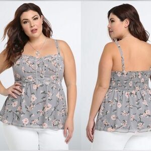 NWT! Torrid size 3 grey babydoll camisole with garden floral print